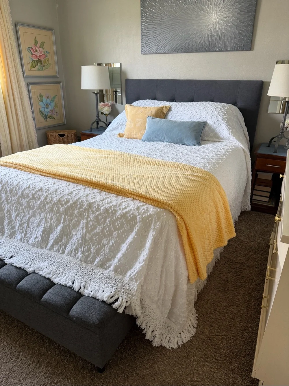 Vintage White King Chenille Bedspread